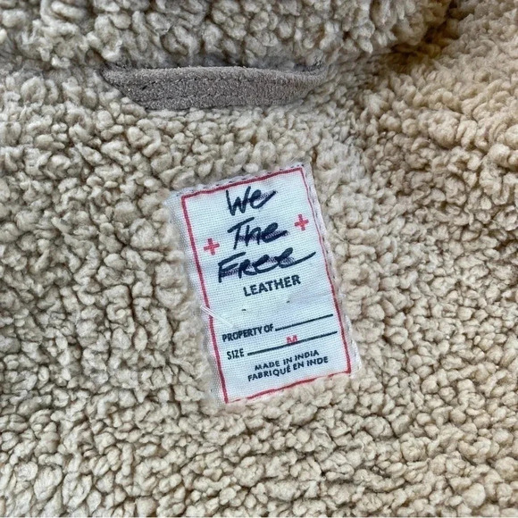 New Free People Cassidy Cozy Jacket Coat Suede Leather Sherpa Oversized Taupe - Picture 5 of 13